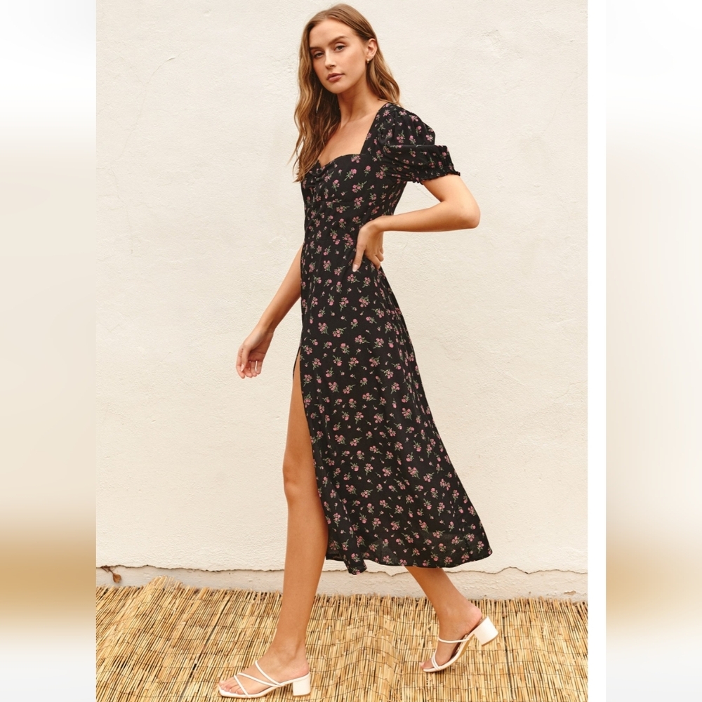 Black|Rose sweetheart neckline midi dress - Picture 4 of 6